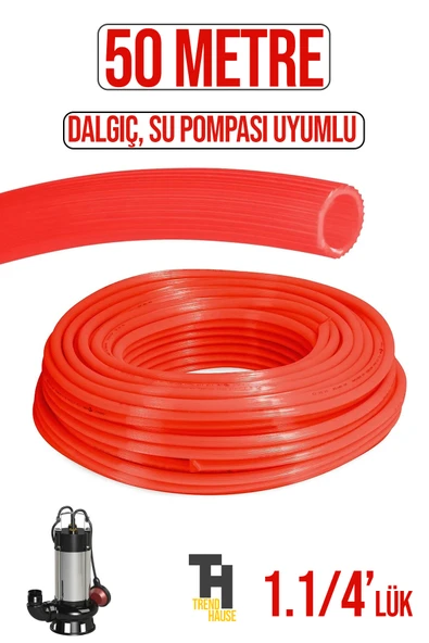 1'lik Silikonlu Dayanıklı Bahçe Hortumu (25 Metre) Kırmızı (Derin Kuyu, Dalgıç, Dinamo Uyumlu)