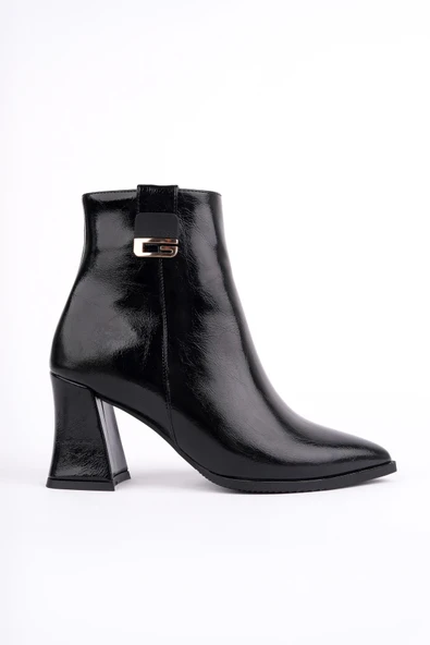 Muggo LUXERA Sivri Burun Toka Detaylı Fermuarlı Kalın Topuklu Kadın Bot - 7