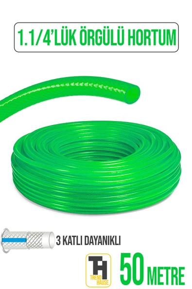 1.1/4 Örgülü Bahçe Hortumu Çatlamaz, Kırılmaz, Esnek (50 metre) Yeşil ürün görseli 1