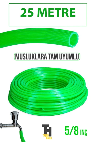 5/8 Silikonlu Dayanıklı Bahçe Hortumu (25 Metre) Yeşil (Musluklarla Tam Uyumlu) ürün görseli 1