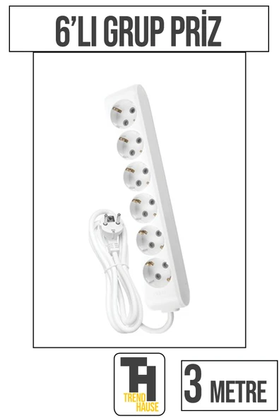 3 Metre 6'lı Grup Priz