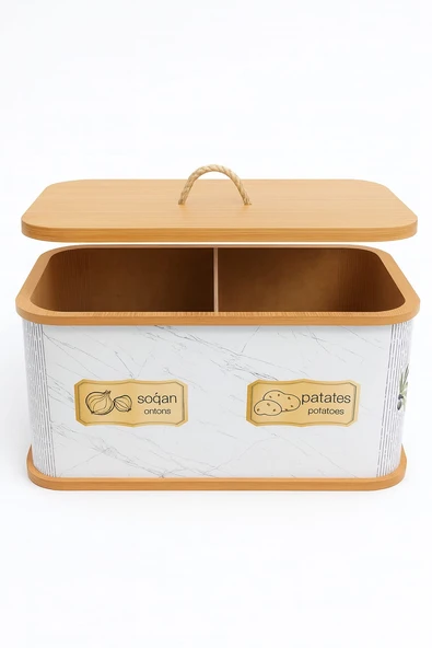 Dekorasyaa 2 Bölmeli Patates Soğanlık - Bambu - Dikdörtgen Beyaz Desen ürün görseli