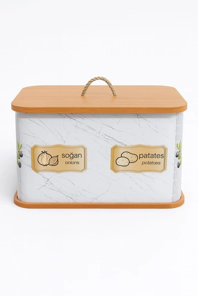 Dekorasyaa 2 Bölmeli Patates Soğanlık - Bambu - Dikdörtgen Beyaz Desen - Resim 2