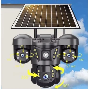 O-kam 3 Kameralı Gece Görüşlü 4g Sİm kartlı Güneş Panelli Güvenlik Kamerası
