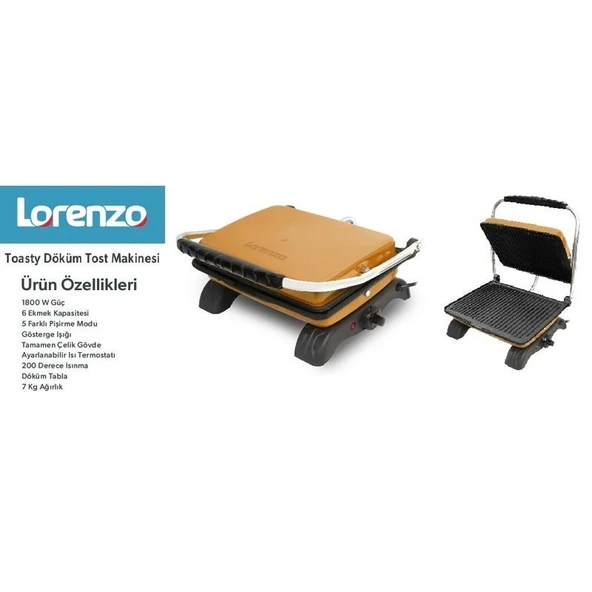 LORENZO - TOASTY 6 DİLİM DÖKÜM TOST MAKİNESİ ROSIE