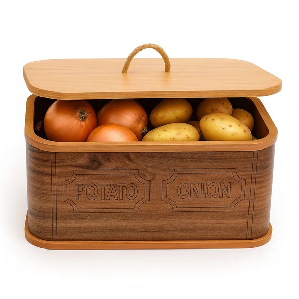 Dekorasyaa 2 Bölmeli Patates Soğanlık - Bambu - Dikdörtgen Natural Desen - Resim 3