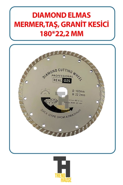 Dıamond Elmas Mermer, Taş, Granit Kesici, Ağız 180 Mm X 22,2 MM Spiral