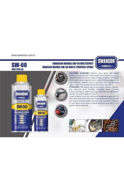 SWANSON WORKS Sw-60 Pas Sökücü Temizleyici Yağlayıcı Korozyon Önleyici Çok Amaçlı Multi Sprey 200 Ml - Resim 3