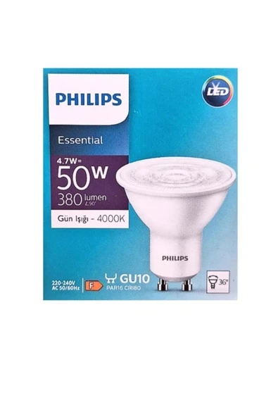 Philips Essential 4,7W 50W Gu10 LED Spot Ampul IlıkBeyaz Işık 4000K - Resim 2