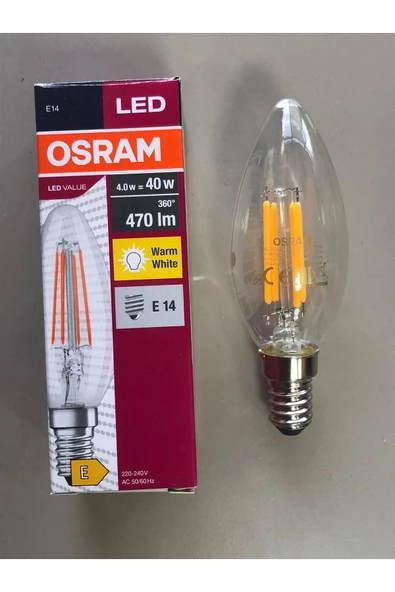 Osram RUSTİK LED LAMBA E14 4W=40W 470 LÜMEN 2700K SARI ürün görseli 1