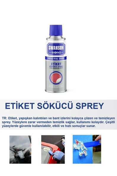 SWANSON WORKS Etiket Sticker Folyo Yapışkan Kalıntılarını Sökücü Sprey 200 ML - 2