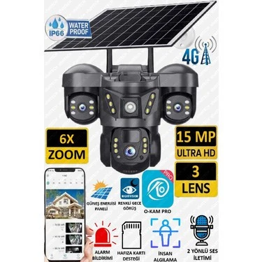 O-kam 3 Kameralı Gece Görüşlü 4g Sİm kartlı Güneş Panelli Güvenlik Kamerası - 2