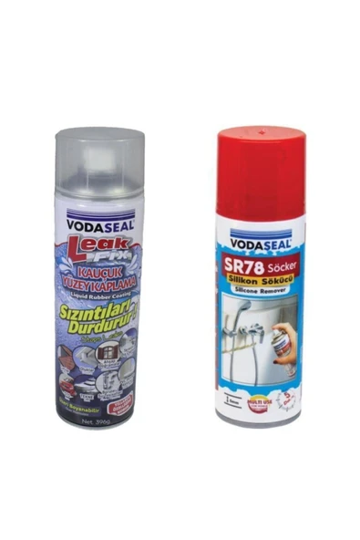 Vodaseal Leak Fix Su Sızdırmaz Sprey Şeffaf 396 Gr + Silikon Boya Pas Sökücü Sr78 200 Ml ürün görseli