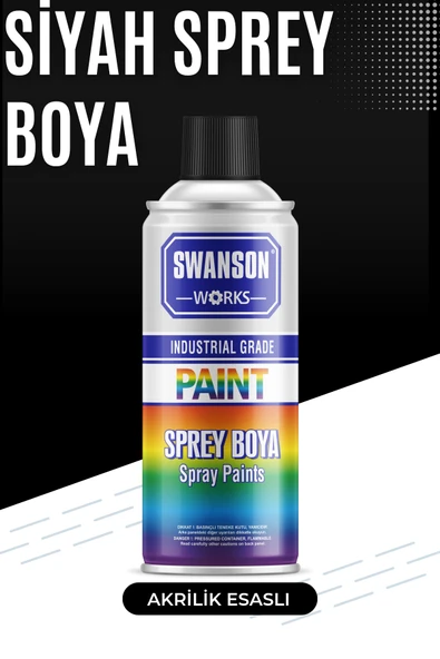 SWANSON WORKS Parlak Siyah Sprey Boya - Swanson Works 400ml, Yüksek Kaliteli Akrilik Esaslı - Resim 2