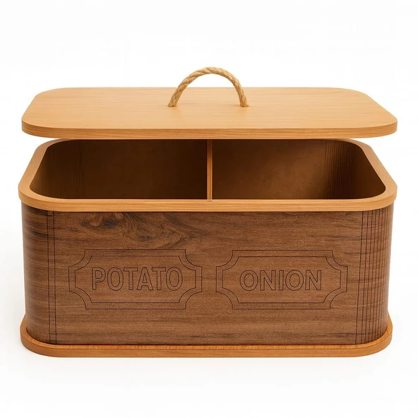 Dekorasyaa 2 Bölmeli Patates Soğanlık - Bambu - Dikdörtgen Natural Desen ürün görseli