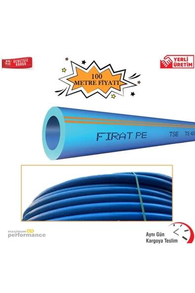 FIRAT 20 Mm Mavi Kangal Boru Sulama Borusu 10 Atü (100 Metre)