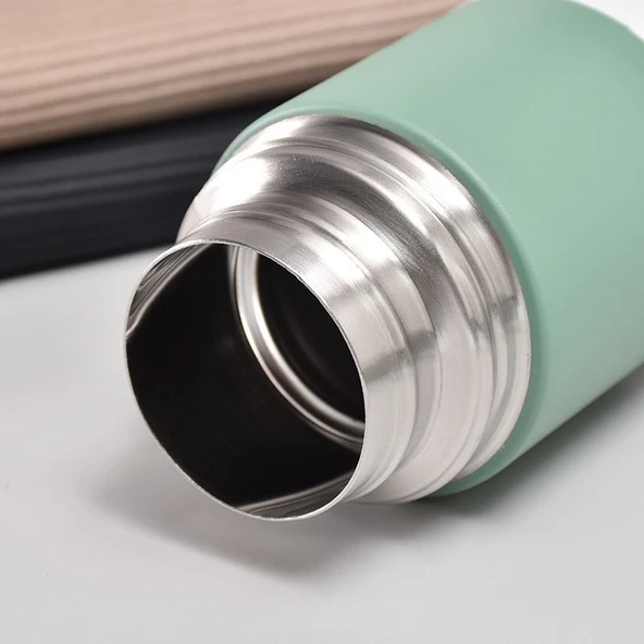 Dekorasyaa - Yeşil - Paslanmaz Çelik 3 Bardaklı Termos 500 ml - Çanta Hediyeli - 12 Saat Sıcak Soğuk - 6