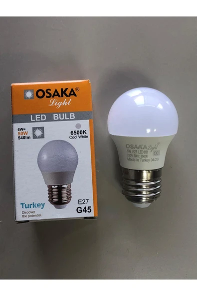 Osaka 10 ADET OSAKA 6W=50W=540 LÜMEN E 27 TOP AMPÜL 6500K BEYAZ  45mmX75mm ürün görseli 1