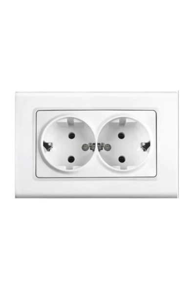 VİKO Kalite Ikili Topraklı Priz 2'li Beyaz - Çerçeve Dahil