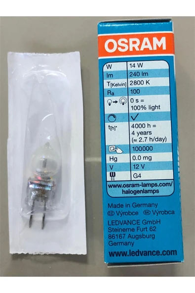 Osram 10 ADET OSRAM 64423  HALOJEN LAMBA  12V 14W=20W =240 LÜMEN  4000 SAAT - 5