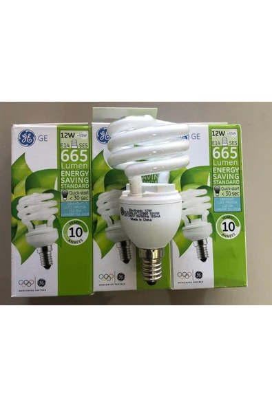 General Electric 3 ADET GENERAL ELC. E 14 TASARRUFLU LAMBA  12W=55W =665 LÜMEN  6500KELVİN BEYAZ ürün görseli 1