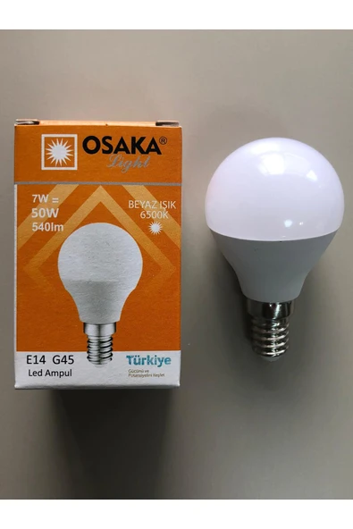 Osaka 10 ADET OSAKA 7W=50W=540 LÜMEN E 14 TOP AMPÜL 6500K BEYAZ  45mmX75mm ürün görseli 1