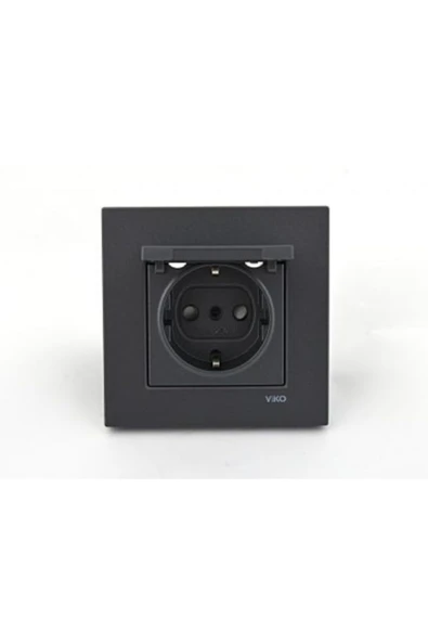VİKO Novella Füme Rengi Kapaklı Topraklı Priz ürün görseli 1