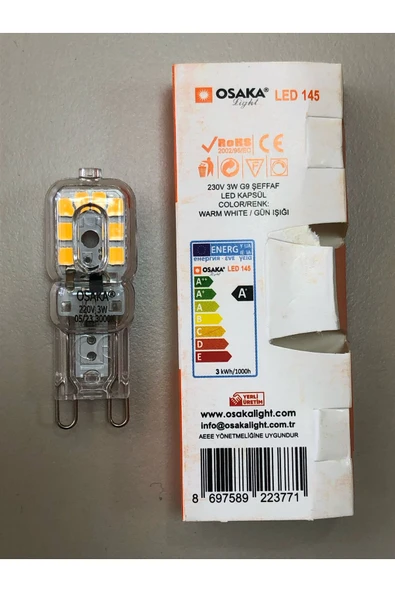 Osaka 3 ADET OSAKA DİMMER UYUMLU G9 LED  220V 3W  200 LÜMEN 3000KELVİN SARI - Resim 3