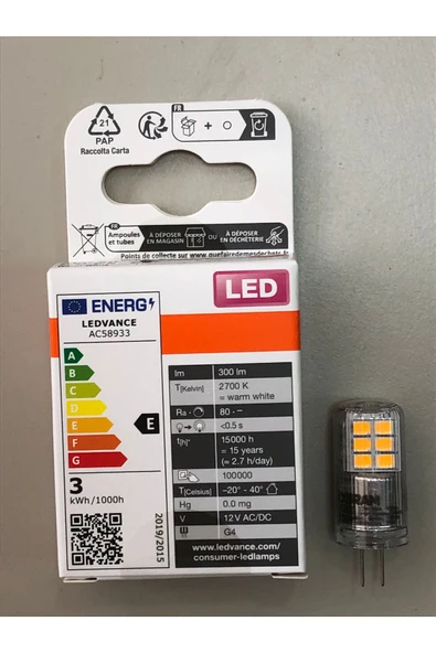 Osram 5 ADET G4 LED LAMBA 12V 2,2W=300 LÜMEN 2700 KELVİN SARI 15,000 SAAT 14mmX36mm - Resim 2