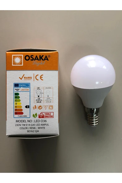 Osaka 10 ADET OSAKA 7W=50W=540 LÜMEN E 14 TOP AMPÜL 6500K BEYAZ  45mmX75mm - Resim 2