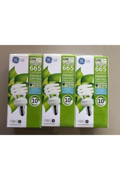 General Electric 3 ADET GENERAL ELC. E 14 TASARRUFLU LAMBA  12W=55W =665 LÜMEN  6500KELVİN BEYAZ - Resim 3