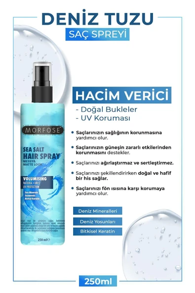 Deniz Tuzu Saç Spreyi 250 ml - Mat Görünüm, Doğal Dalgalar ve Isıya Karşı Koruma - Resim 3