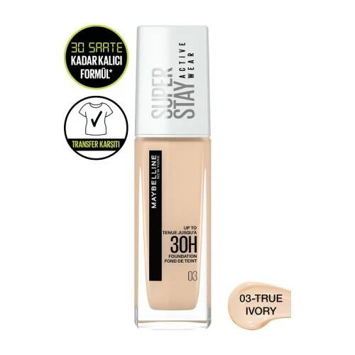 Maybelline Super Stay Active Wear 30H Fondöten 03 True Ivory 30 ml - Resim 2