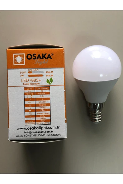 Osaka 10 ADET OSAKA 7W=50W=540 LÜMEN E 14 TOP AMPÜL 6500K BEYAZ  45mmX75mm - Resim 3