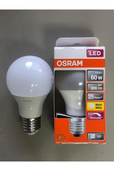 Osram 3 ADET OSRAM E27 DİMLİ LED LAMBA 8,8W=60W 806 LÜMEN  2700KELVİN SARI  25000 SAAT ürün görseli 1
