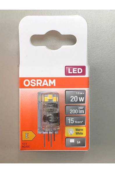 Osram 10 ADET G4 LED LAMBA 12V 1,5W=200 LÜMEN 2700 KELVİN SARI 15,000 SAAT 12mmX33mm ürün görseli 1