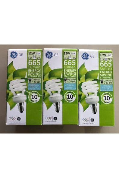 General Electric 3 ADET GENERAL ELC. E 14 TASARRUFLU LAMBA  12W=55W =665 LÜMEN  6500KELVİN BEYAZ - Resim 2