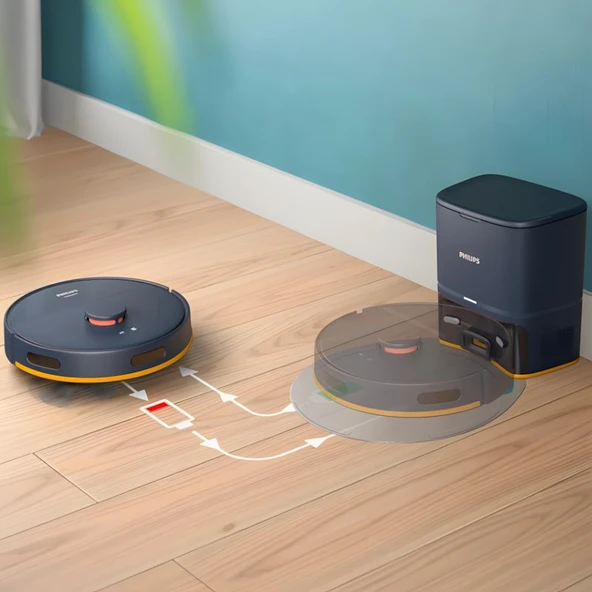 Philips HomeRun 2000 Serisi XU2100/10 Siyah Çöp İstasyonlu Akıllı Robot Süpürge - 5