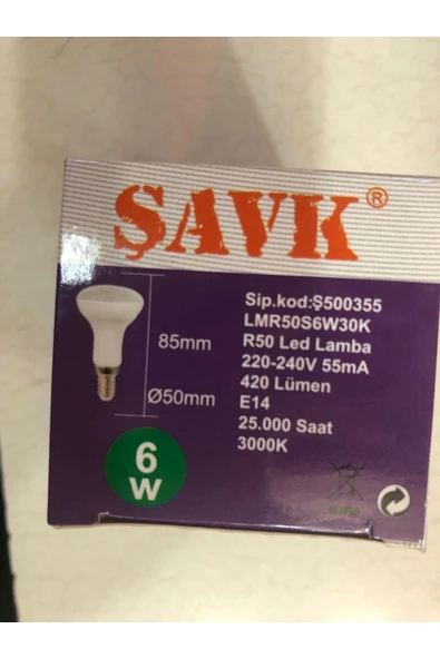 şavk 10 Adet R50 Led Spot 6w=35w 420 Lümen 3000 Kelvin Sarı ürün görseli 1