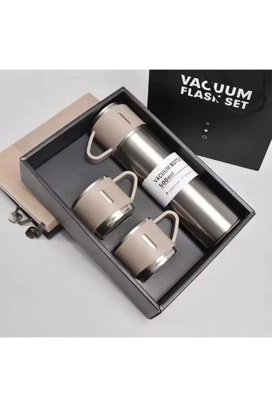 Dekorasyaa - Metal - Paslanmaz Çelik 3 Bardaklı Termos 500 ml - Çanta Hediyeli - 12 Saat Sıcak Soğuk - Resim 3