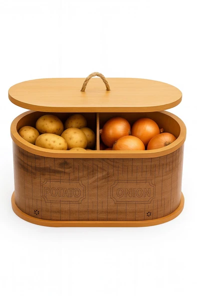 Dekorasyaa 2 Bölmeli Patates Soğanlık - Bambu - Oval Natural Desen - Resim 3