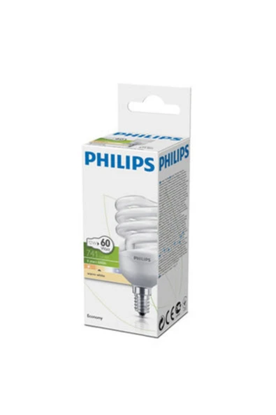 Philips 12w =60w Economy Twister/ Tornado/spiral Sarı Işık/ E14(ince) Duy/2700kelvin-741 Lumen - Resim 2