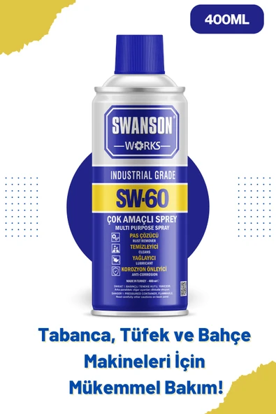 Spreycim Swanson Works SW-60 Çok Amaçlı Makine Tabanca ve Tüfek İçin Etkili Makine Yağlama Spreyi 400 ML