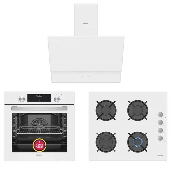 Simfer 9 Fonksiyon QS Dijital Beyaz Ankastre Set (8209 Fırın + 3507 Ocak + 8704 Davlumbaz) ürün görseli 1
