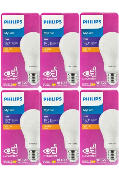 Philips (6 Adet) Philips 13W Sarı Işık E27 Duylu (Kalın Duy) Led Ampul ürün görseli 1