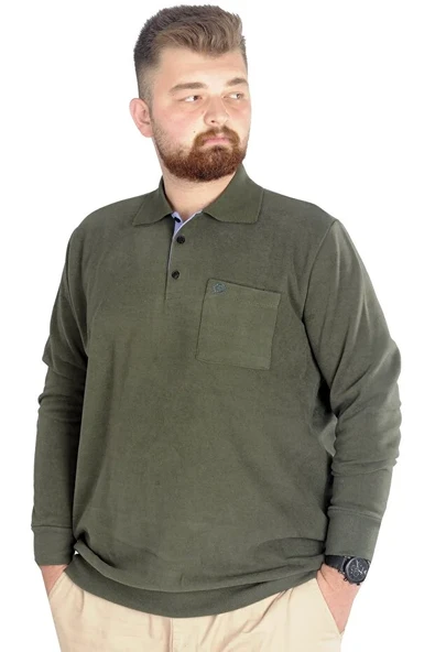 Büyük Beden Erkek Sweat Polo Cepli Selanik Basic 20441 Haki ürün görseli 1