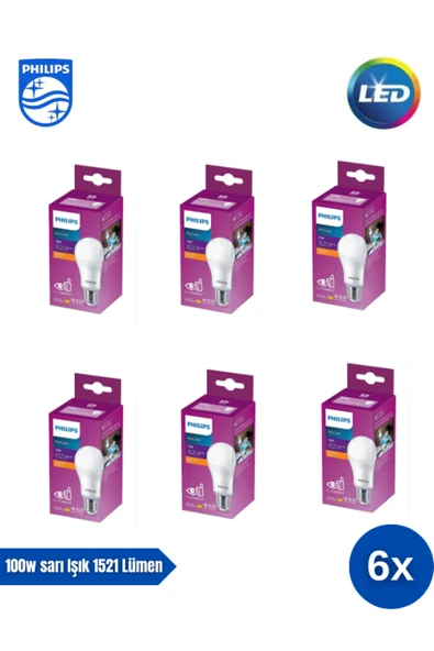 Philips Mycare LED Lamba 13W - 100W 2700K Sarı  Işık  1521 Lümen Yüksek Işık  ( 6 ADET ) ürün görseli 1