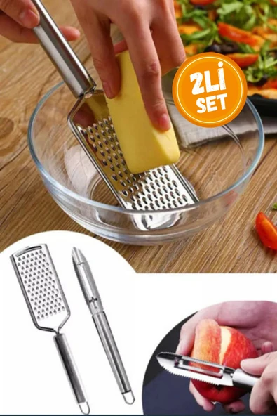 Mucit Home 2li Set Paslanmaz Çelik Rende Ve Soyacak Peynir Çikolata Zencefil Patates Limon Rende Sebze Soyucu - 1