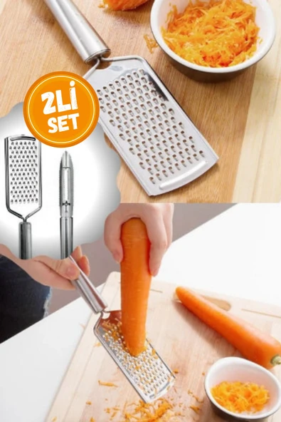 Mucit Home 2li Set Paslanmaz Çelik Rende Ve Soyacak Peynir Çikolata Zencefil Patates Limon Rende Sebze Soyucu - 2