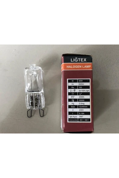Ligtex G9  HALOJEN LAMBA   220V 40W= 640 LÜMEN ŞEFFAF